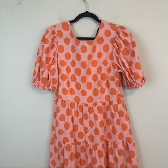 Who What Wear | Pink and Orange Polka Dot Linen Tiered Maxi Dress Size Medium - Picture 3 of 8